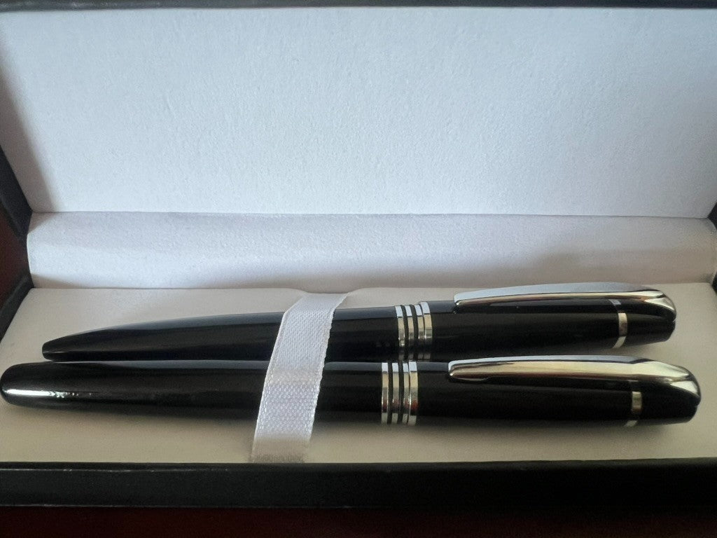 🔴 Penna sfera e sfera penna refill roller nera profili cromati con astuccio