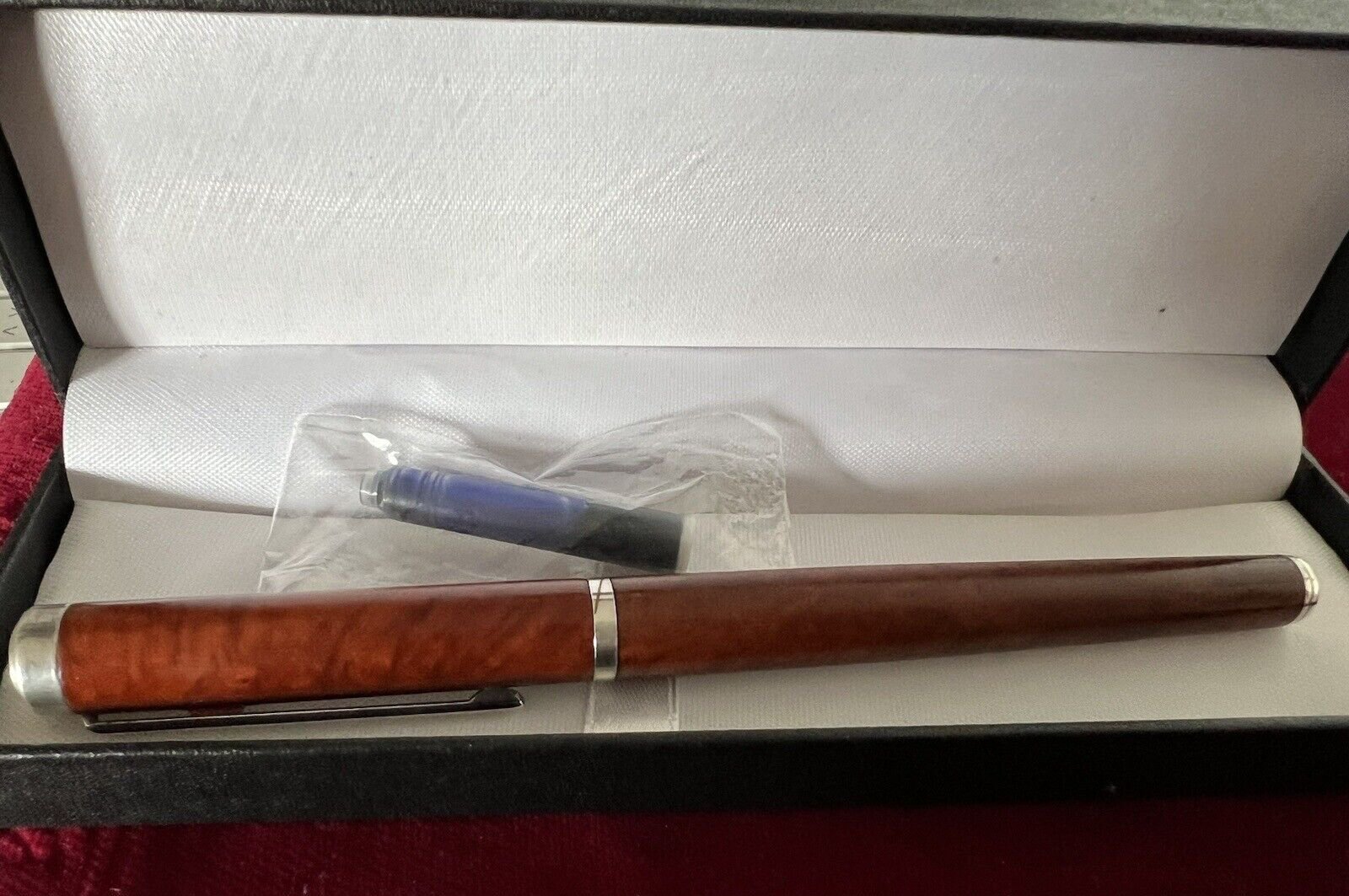 Stylo-Plume Stylo à Plume Argent 925 Corps Bois A Cartouche Écrit 25