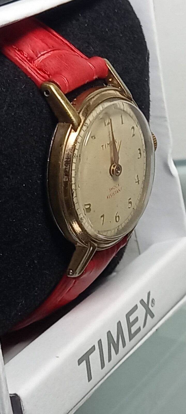 🔴 TIMEX orologio uomo carica manuale champagne rosso cassa 33,5 mm funziona