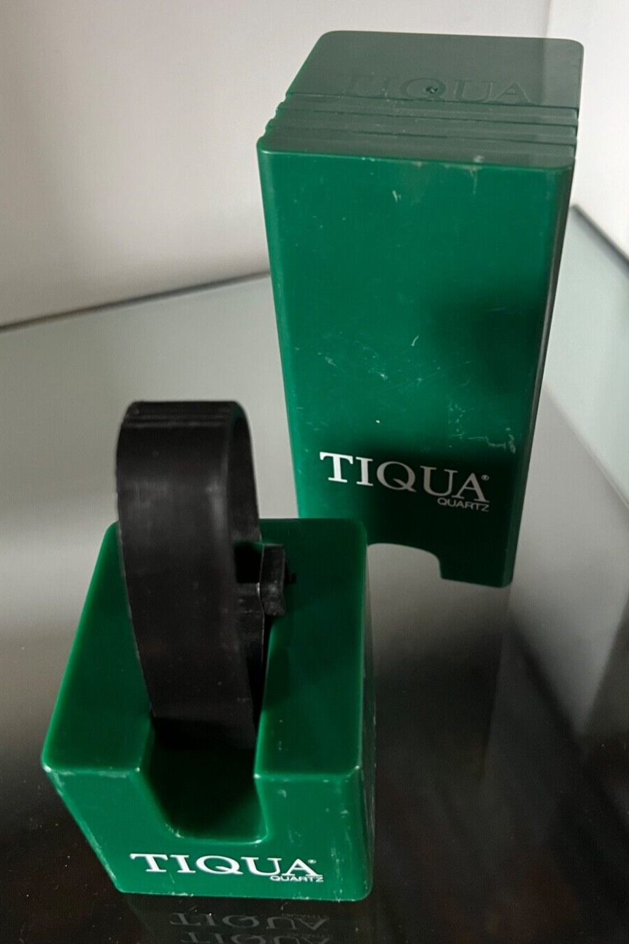 🔴 TIQUA scatola box orologio quarzo custodia verde completa vintage