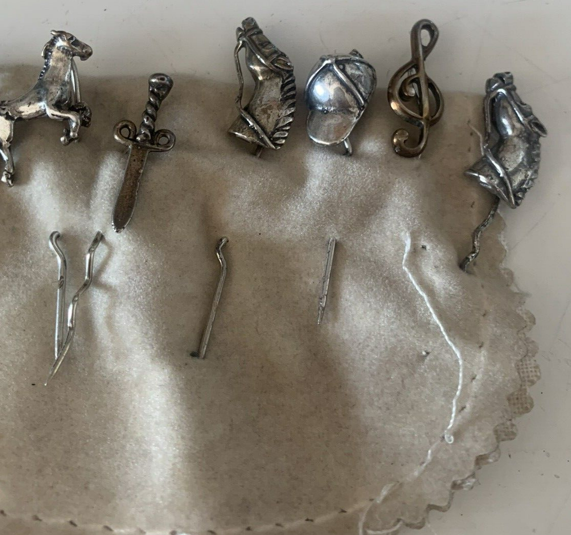 Brooches Tie Silver 925 Scarf Horse Spada Jockey Cap 7 Pieces