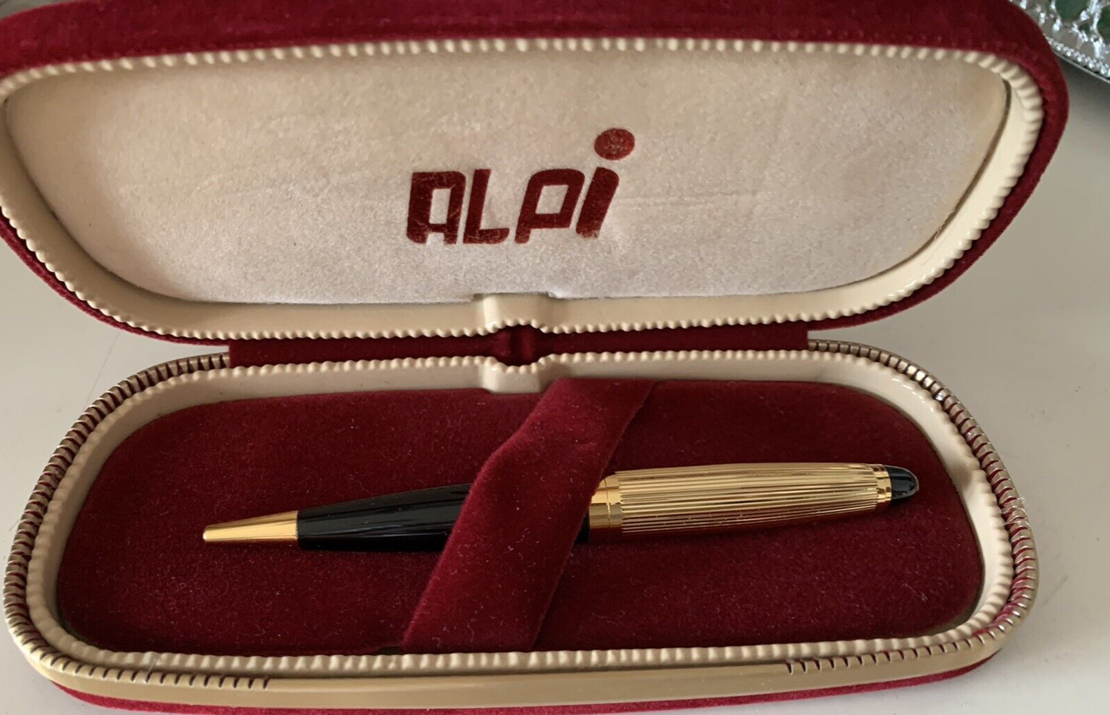 🔴 Penna a sfera ALPI dorata con astuccio vintage