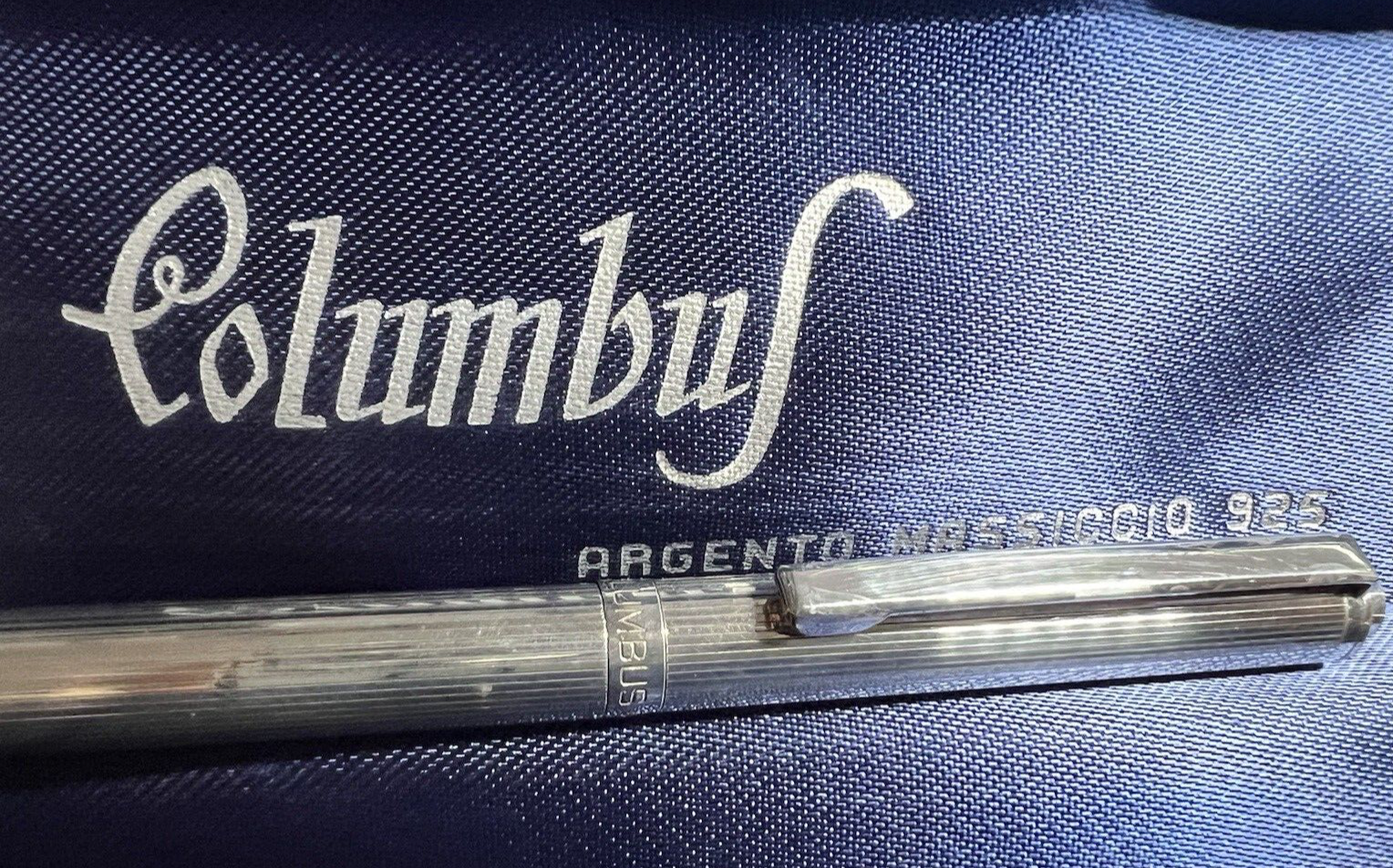 Columbus Stylo-Plume Sphère Argent Massif 925 Snap Rayé Bas Relief Vintage