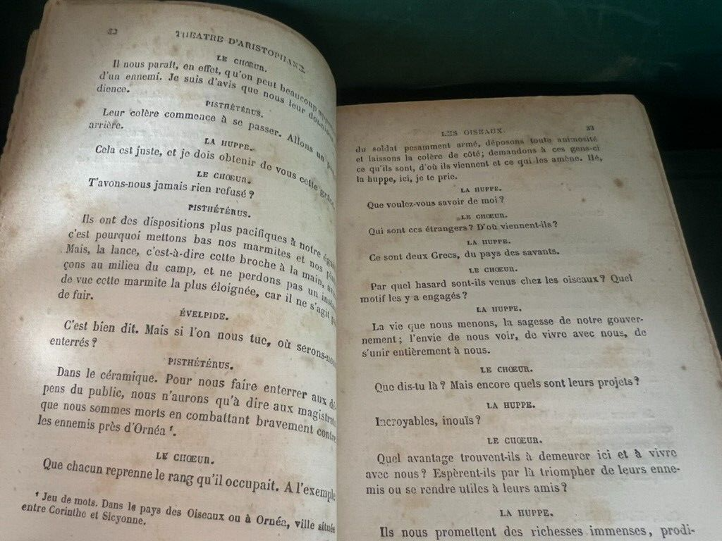 🔴 Libro TEATRO D'ARISTOPHANE in lingua francese 2 toma antico del 1896