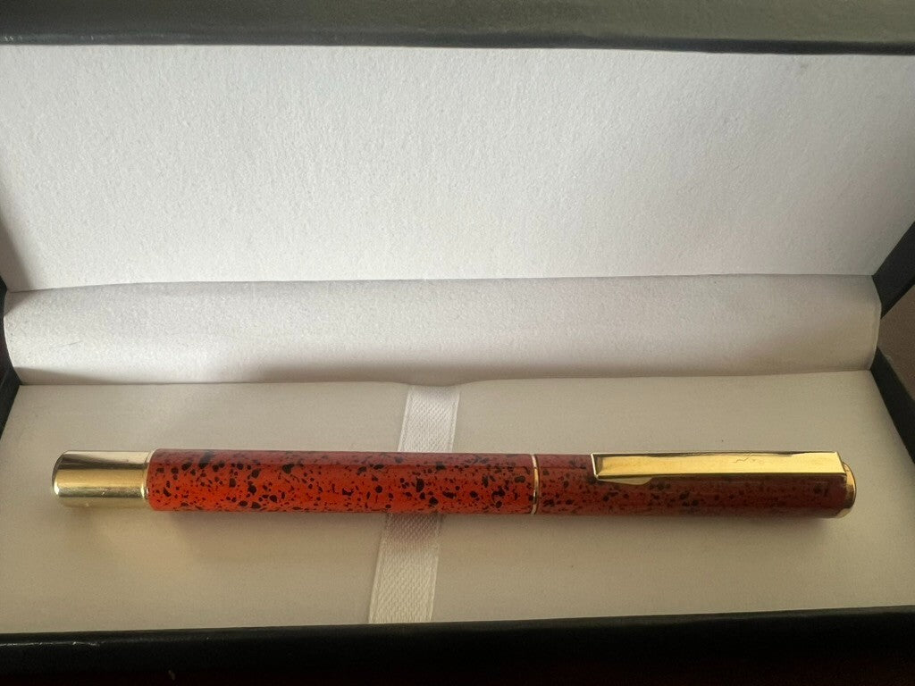 🔴 STILUS penna stilografica lacca marmorizzata arancione pennino F vintage