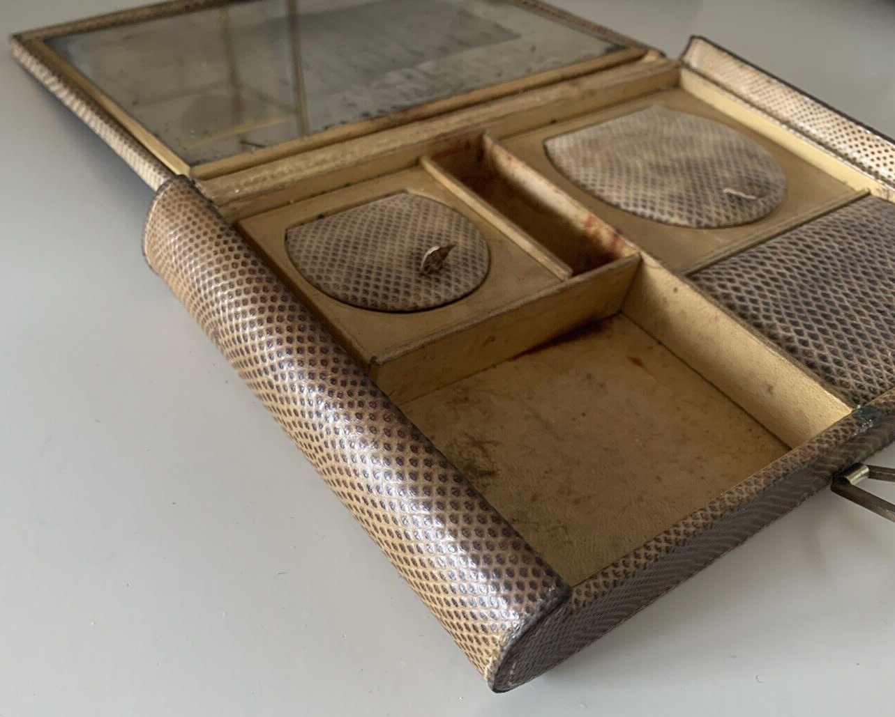 🔴 PORTA TRUCCO gioielli pelle DI SERPENTE da viaggio vintage ANNI 1930