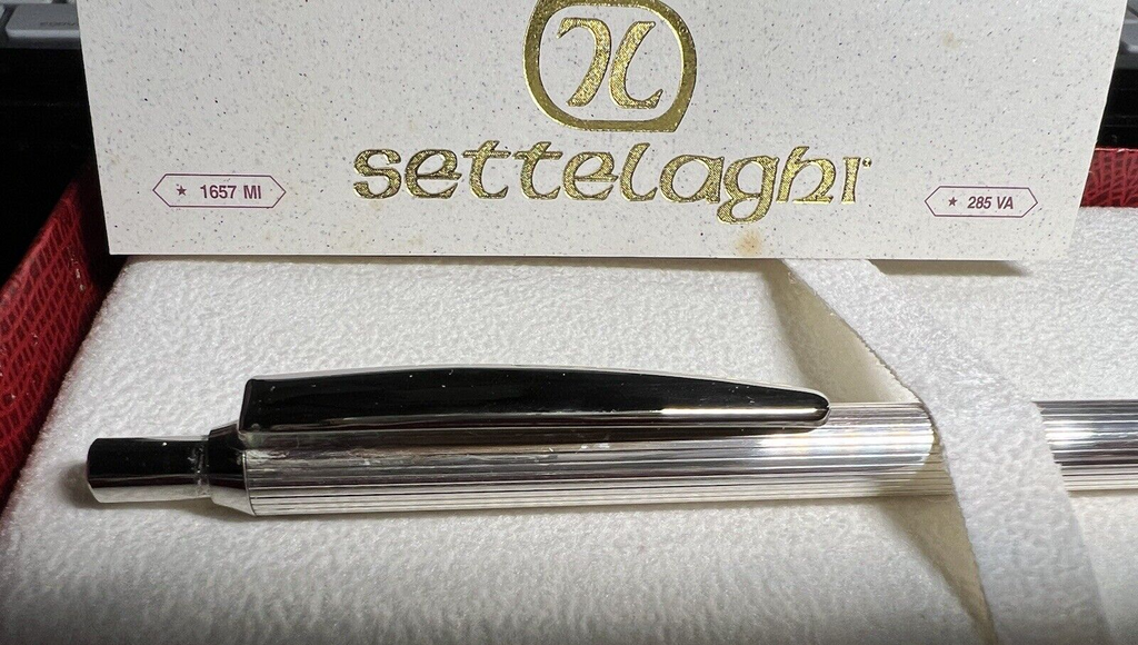 Settelaghi Stylo-Plume Sphère Argent 925 Massif Rayures Écrit Boîte Garantie 6