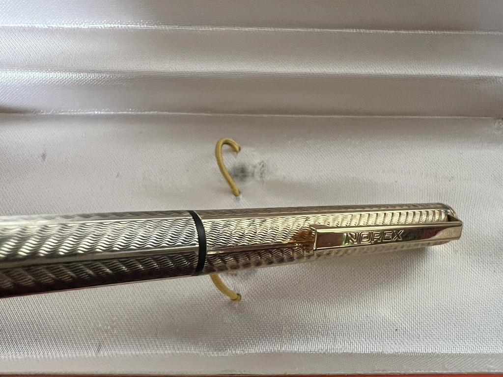 🔴 NOREX penna stilografica ARGENTO MASSICCIO 925 cesellato pennino ORO 14 KT