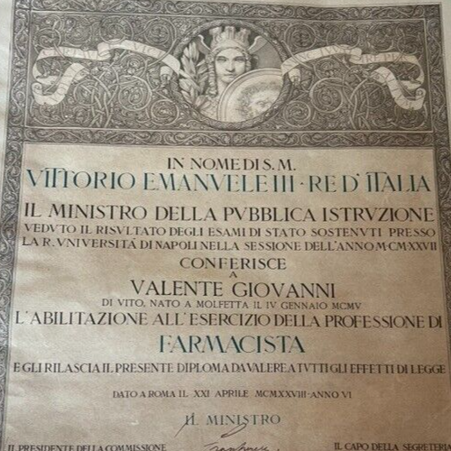 🔴 Laurea REGNO D'ITALIA farmacia VITTORIO EMANUELE III originale vintage 1928