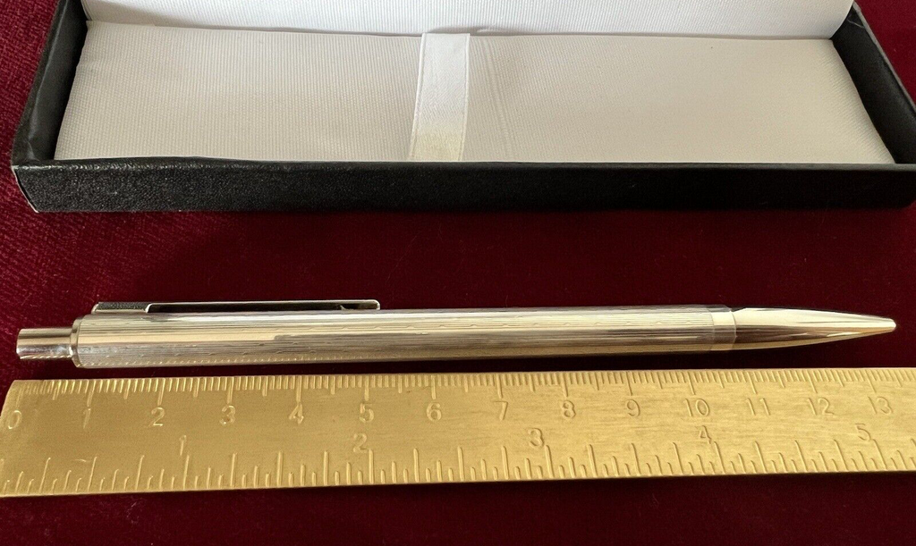 Stylo-Plume Sphère Argent Massif 925 Rayures Bassorilevo Bouton Vintage 11