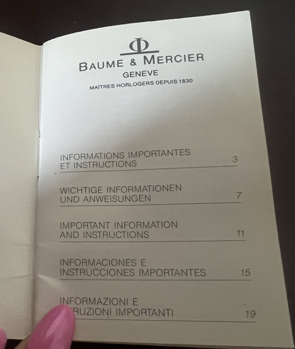 🔴 BAUME & MERCIER libretto istruzioni orologio RIVIERA lingue internazionali