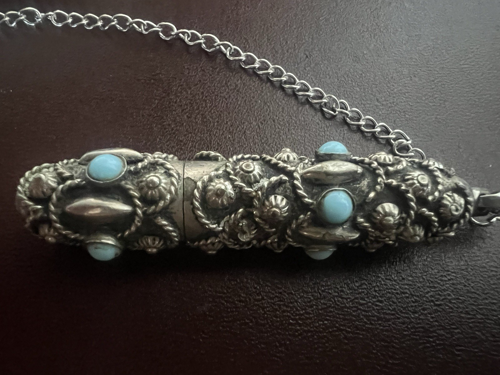 Stylo-Plume Sphère Mini Télescopique Rétractable Cabochon Turquoise Rétro 1940