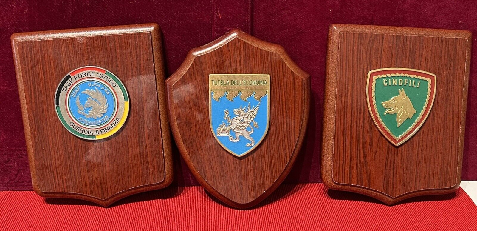 🔴 Crest GUARDIA FINANZA scudo di metallo e legno lucidato LOTTO 3 PEZZI h 15 cm