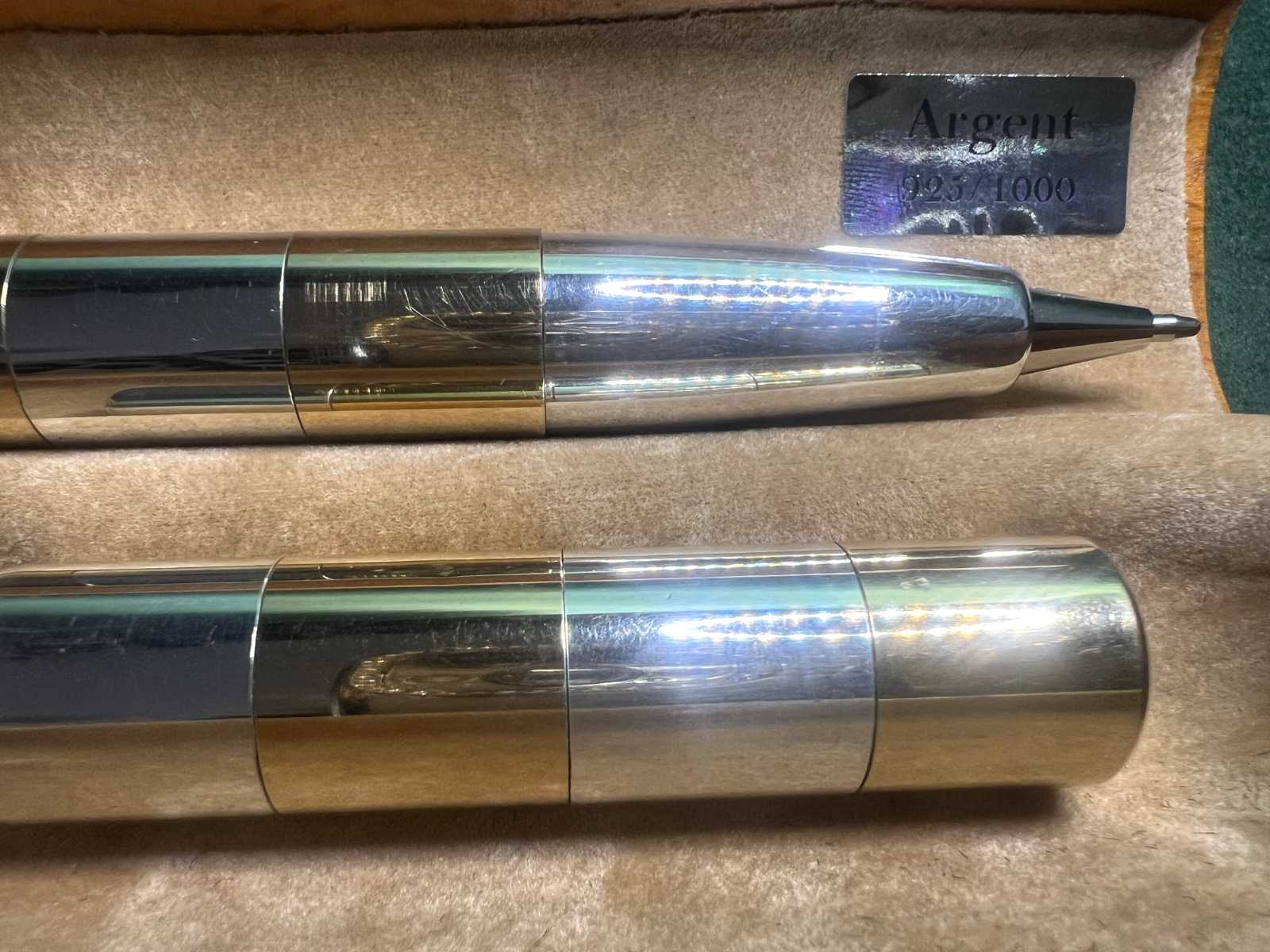 🔴 Penna sfera ARGENTO 925 MASSICCIO due toni FORTE PESO rara