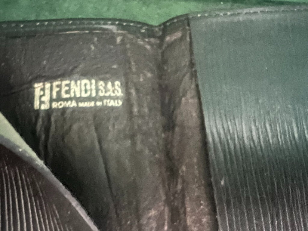 Fendi Porte-Documents Homme Femme Tissu Citrouille Noir et Cuir Original Rétro