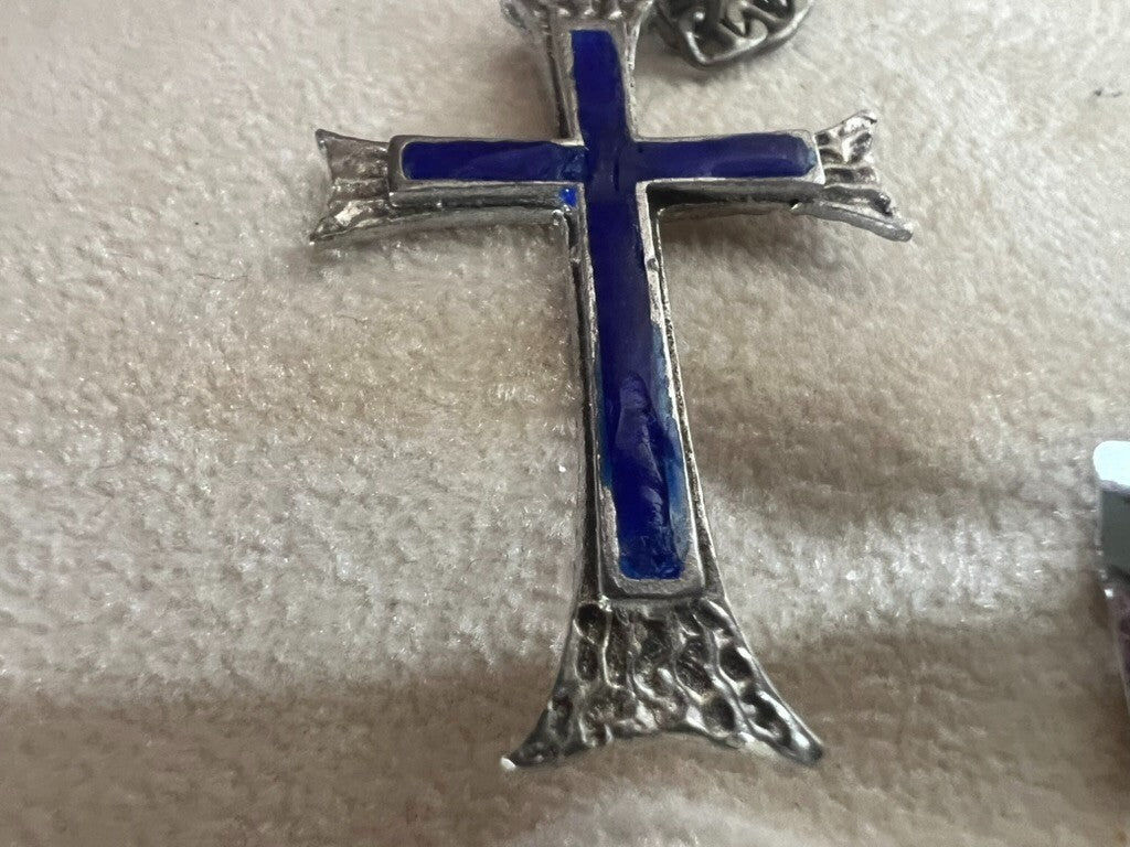 🔴 Collana ARGENTO 925 croce con smalti blu Lunghezza 50 centimetri