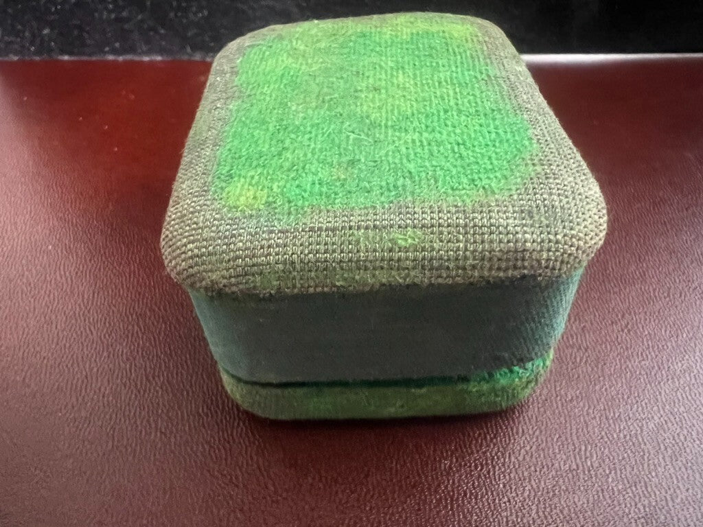 🔴 Scatola orecchini astuccio cofanetto velluto tessuto verde antica 1920