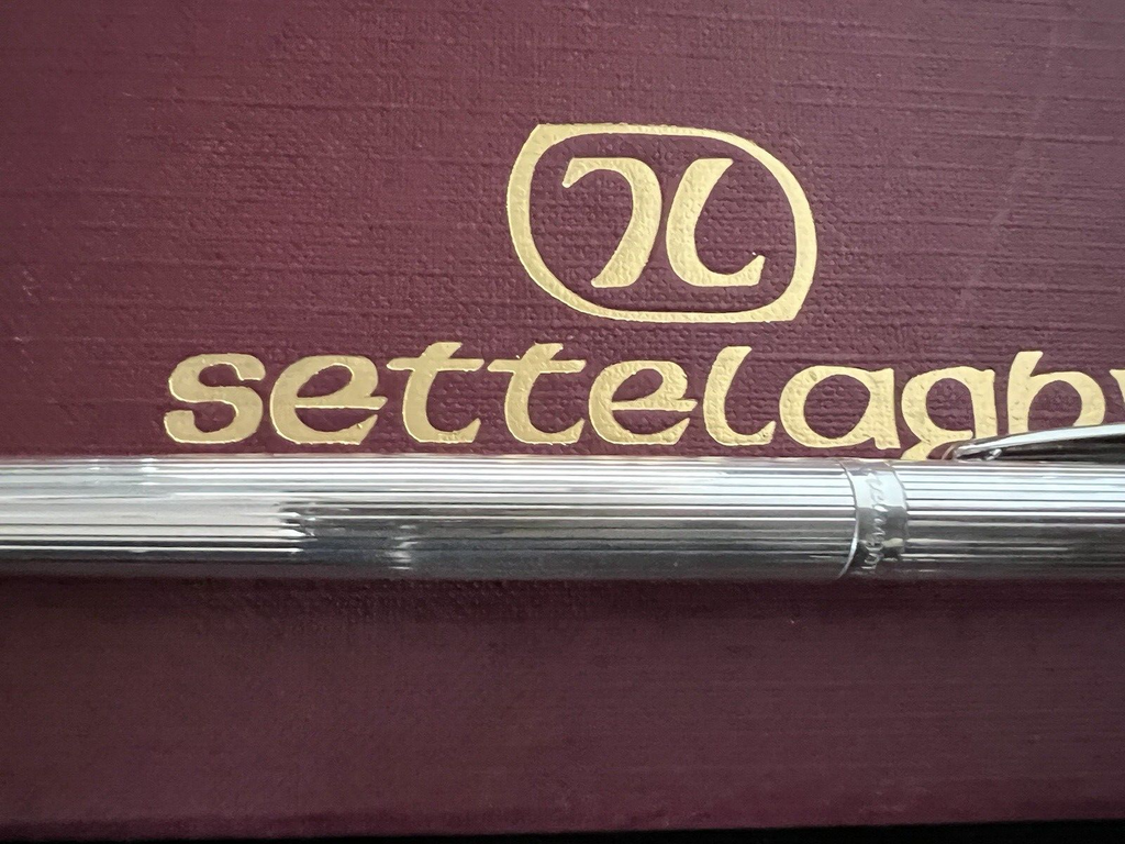 🔴 SETTELAGHI penna stilografica ARGENTO MASSICCIO 925 righe cartuccia scrive 5