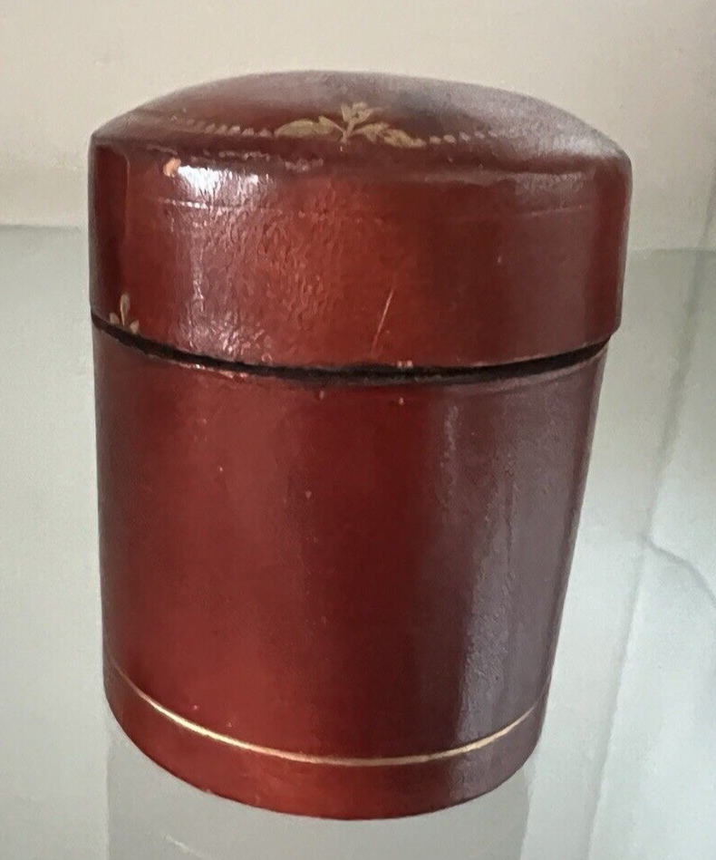 🔴 Scatola OROLOGIO box ciondolo gioiello pelle dorata L 3,7 h 5,5 ANTICA