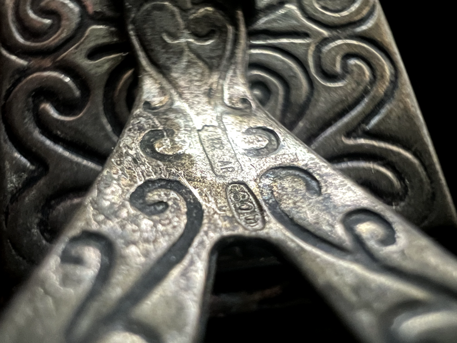 🔴 Cornice ARGENTO 800 miniatura con filamenti lavorata a mano vintage 4 x 4,2