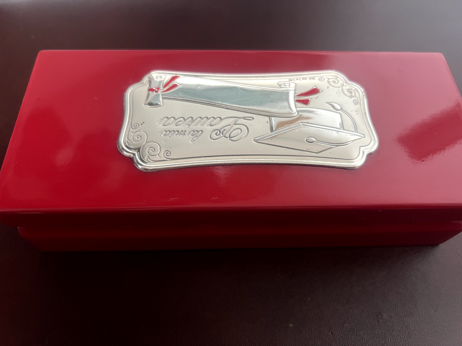Boîte Stylo À Plume Sphère ARGENT 925 Bois Rouge Étui Diplôme