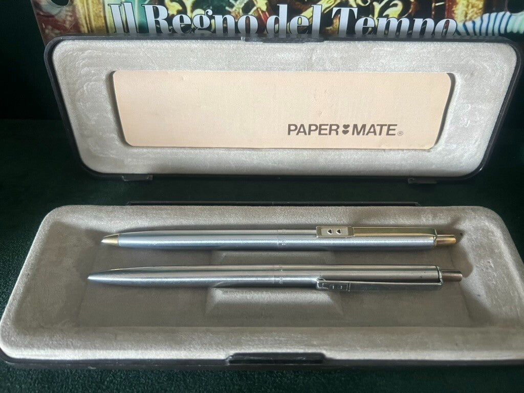 Papermate Penne Sphère Métal Dorées Set Complet Scrivono Vintage