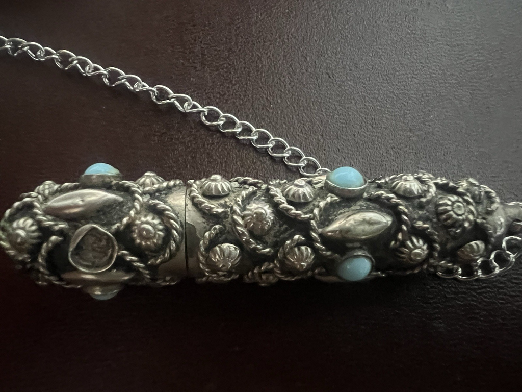 Stylo-Plume Sphère Mini Télescopique Rétractable Cabochon Turquoise Rétro 1940