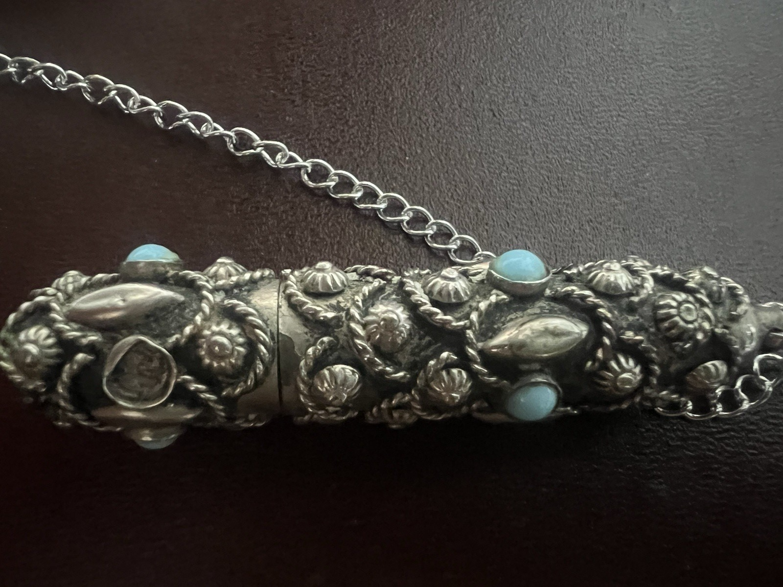 Stylo-Plume Sphère Mini Télescopique Rétractable Cabochon Turquoise Rétro 1940