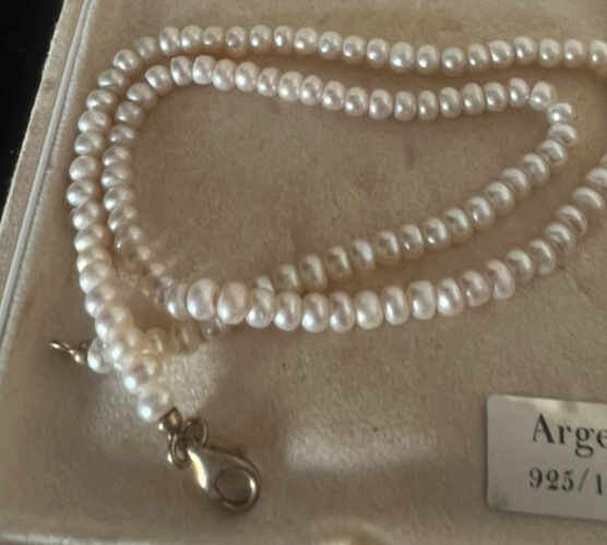 Collier Perles Vrai Fermoir Argent 925 Plaqué Or Longueur 42,5 CM