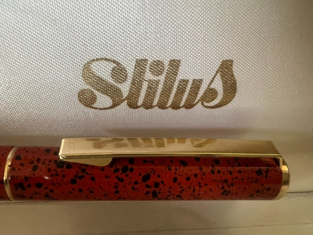 🔴 STILUS penna stilografica lacca marmorizzata arancione pennino F vintage