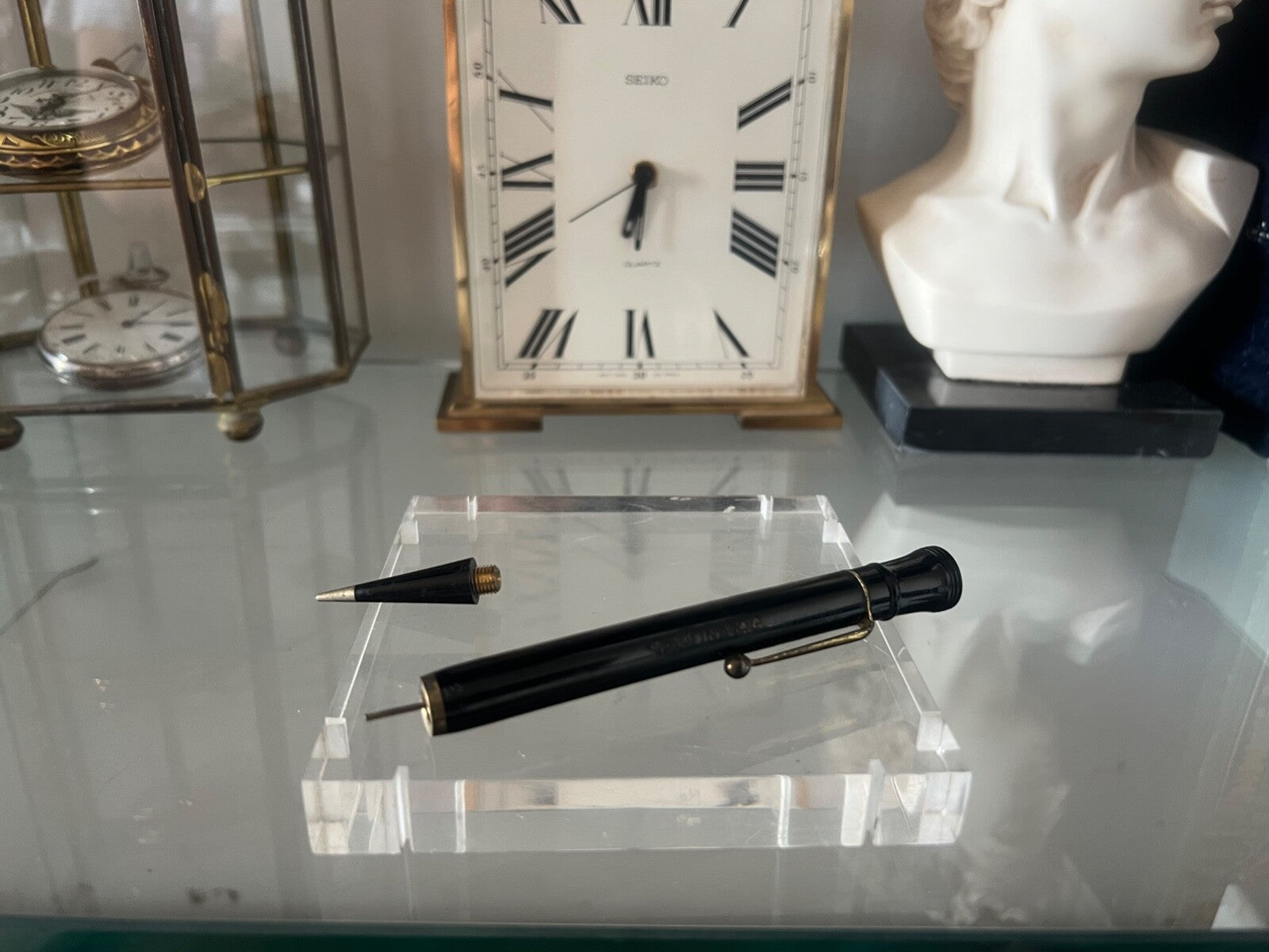 🔴 EUCHESSINA mechanical pencil, black, gold-plated, vintage pencil from the 1970s 