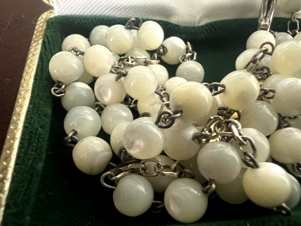Collier Chapelet Madonna de Pompéi Maillechort Avec Trousse Effet Nacre