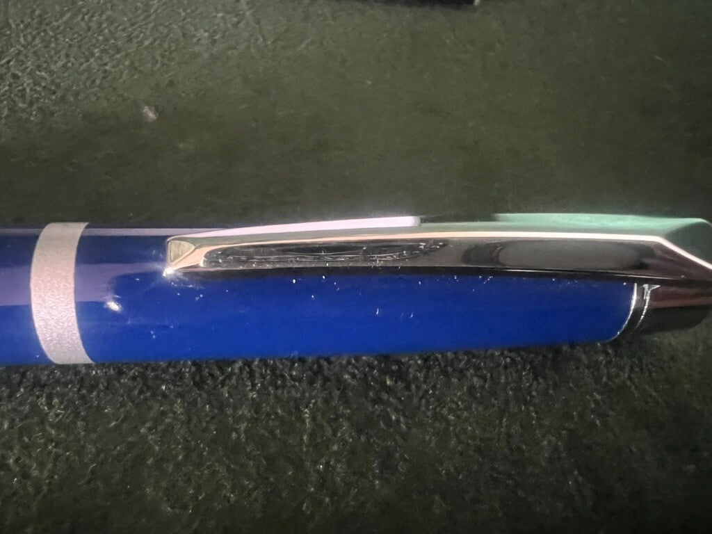 🔴 RONSON penna sfera lacca blu cobalto profili cromati scrive