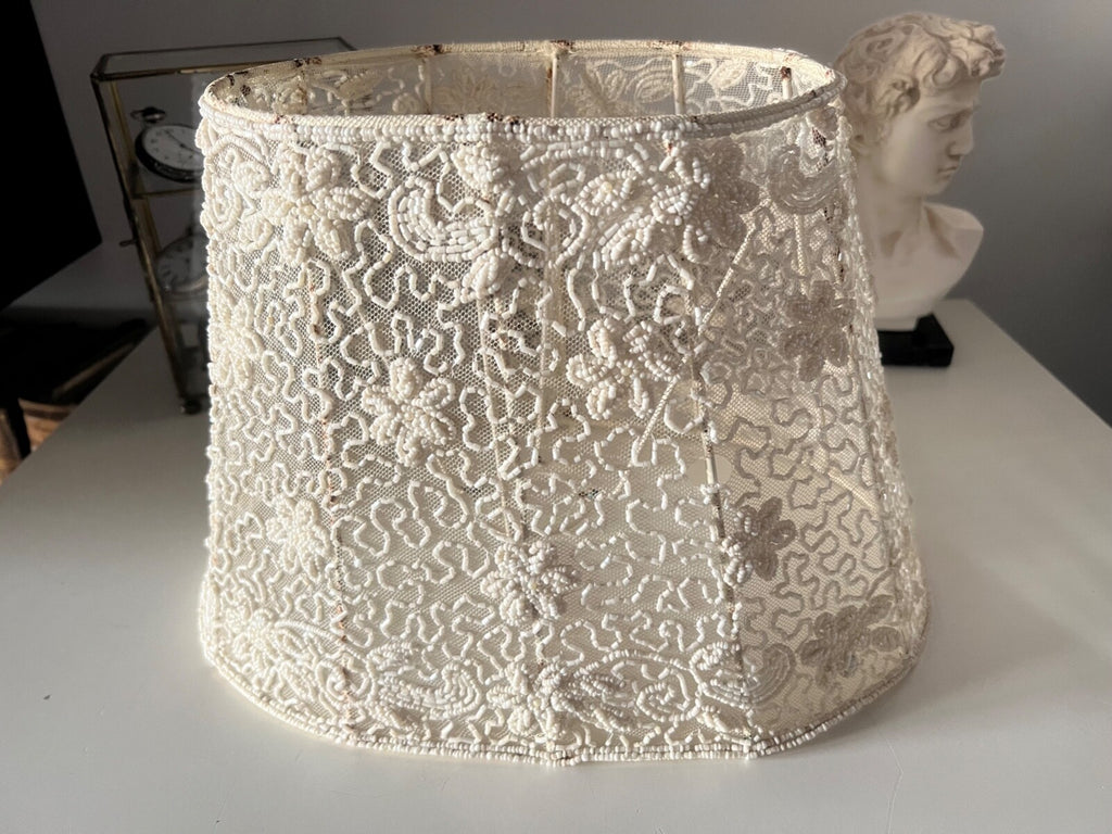 🔴 Paralume grande IN PIZZO VELO lampada, lume traforato beige campana vintage
