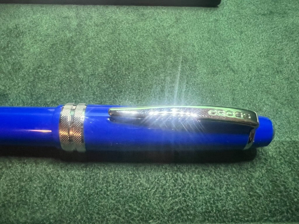 🔴 CROSS penna stilografica blu cobalto con profili cromati pennino M cartuccia