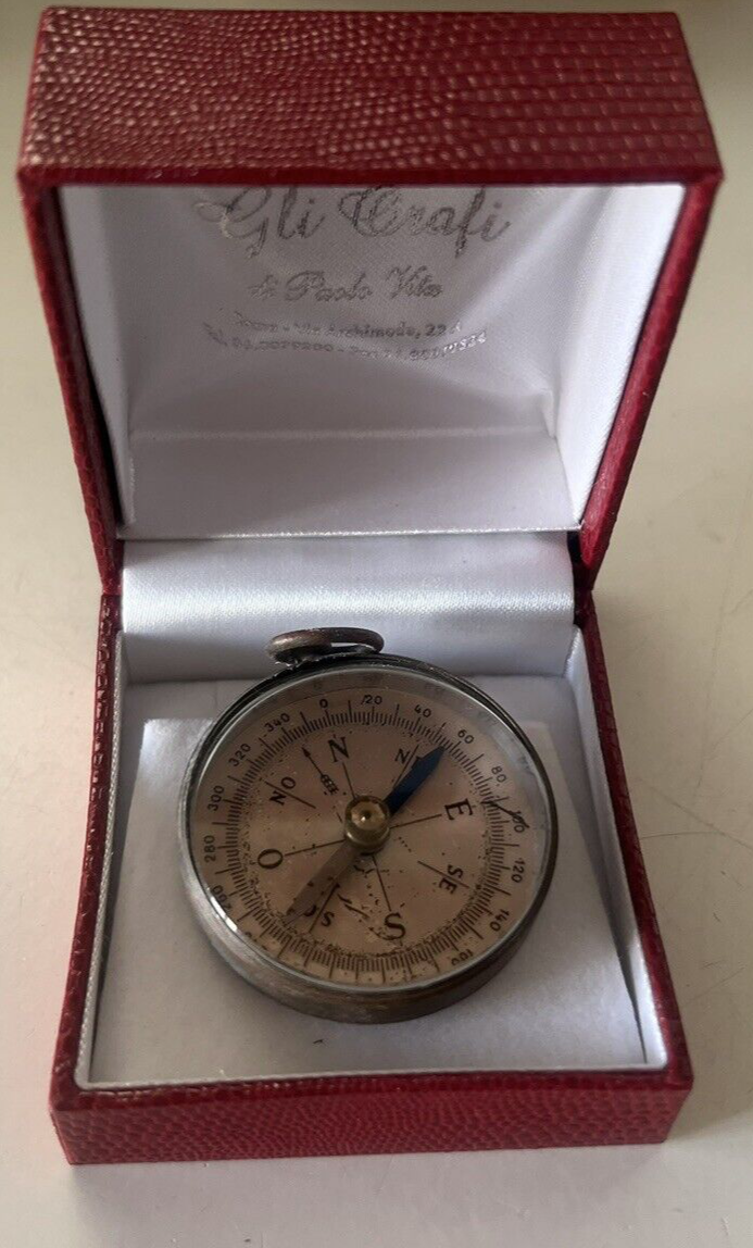 🔴 BUSSOLA gancio tipo orologio tasca ottone quadrante champagne vintage