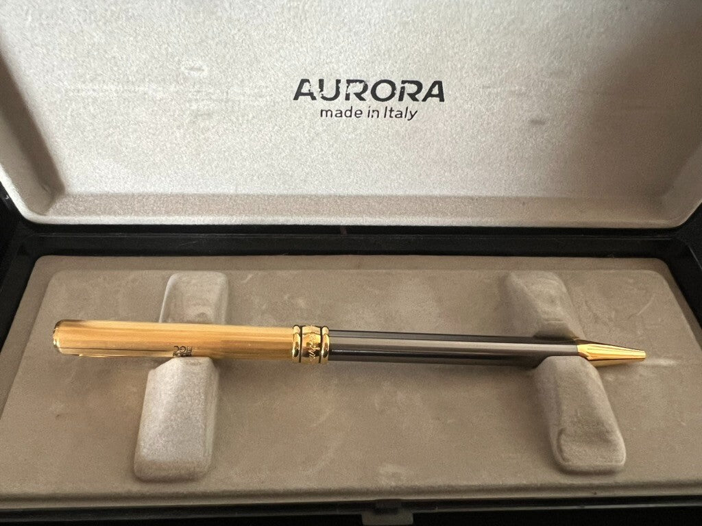 🔴 AURORA penna sfera Magellano lacca canna di fucile e dorata FIGC G