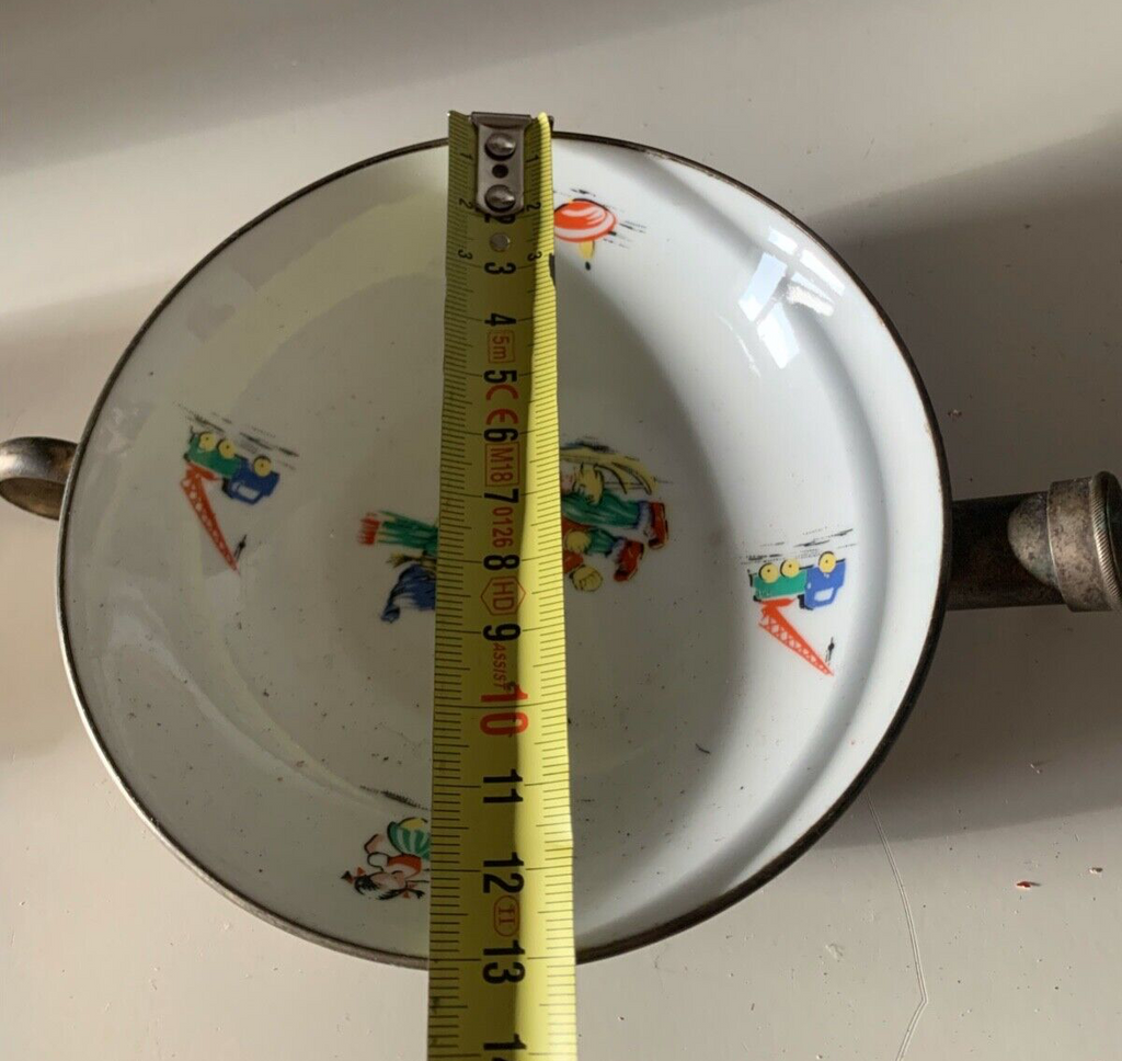 🔴 Scalda vivande CERAMICA antico DIPINTO MANO supporto rubinetto metallo 13 cm