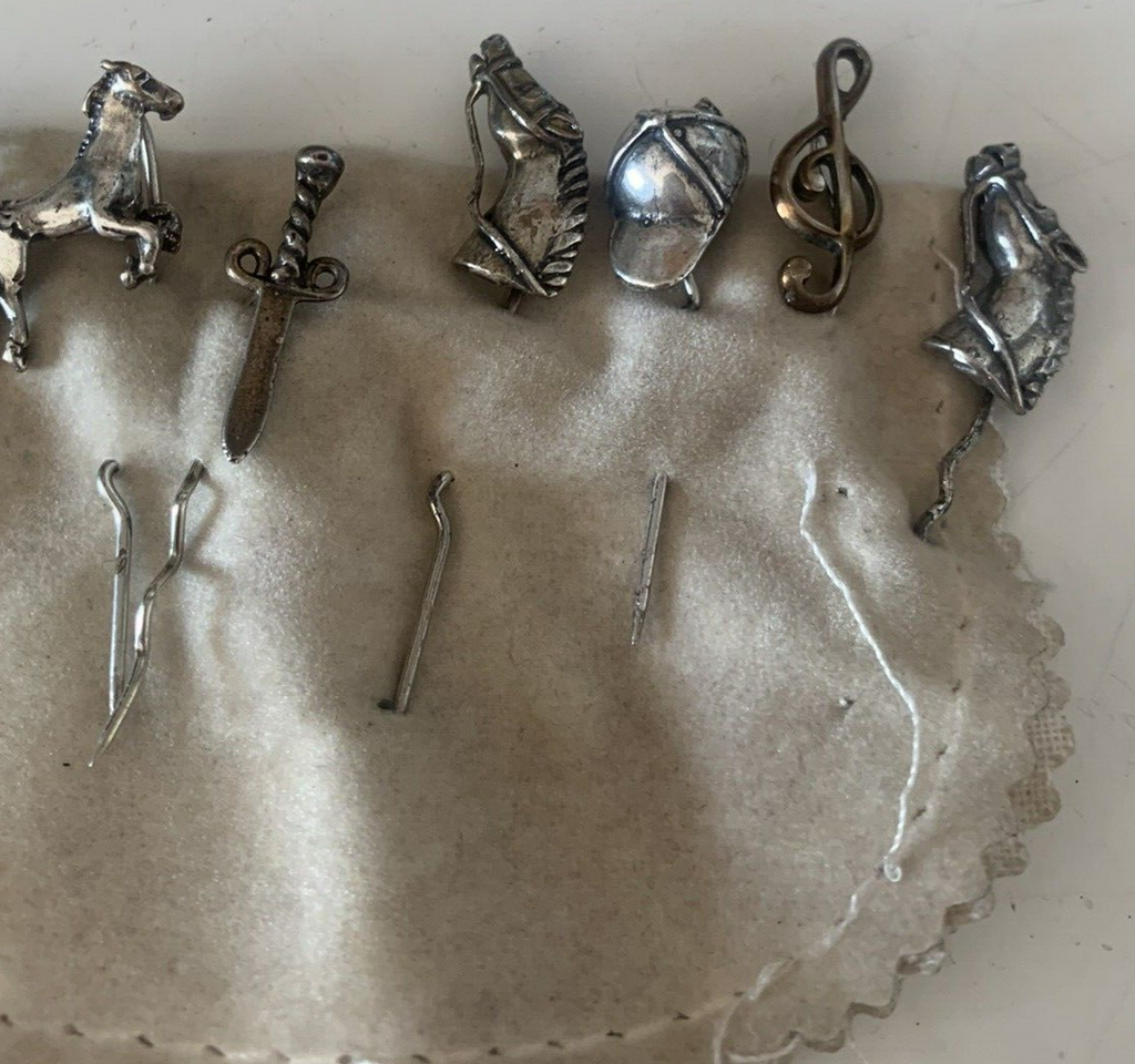 🔴 Spille cravatta ARGENTO 925 foulard cavallo spada fantino berretto 7 PEZZI