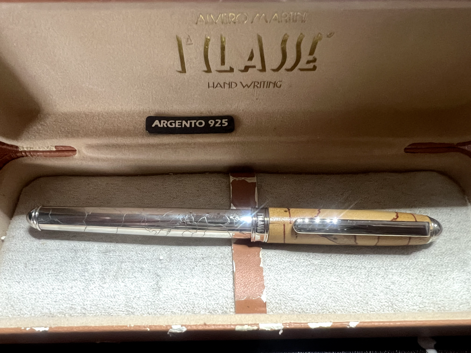 Alviero Martini Stylo-Plume Sphère Roller Argent 925 Première Classe Écrit Cas 