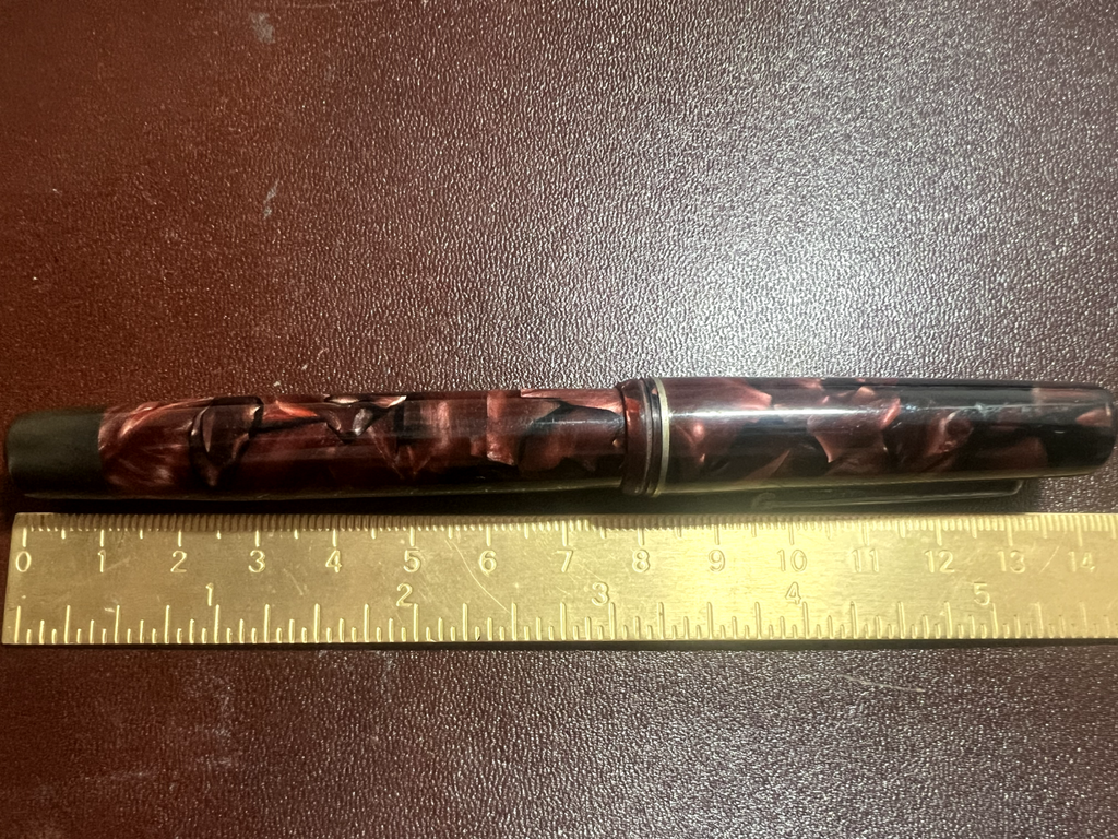 🔴 Penna stilografica celluloide rossa a pulsante pennino ORO scrive vintage