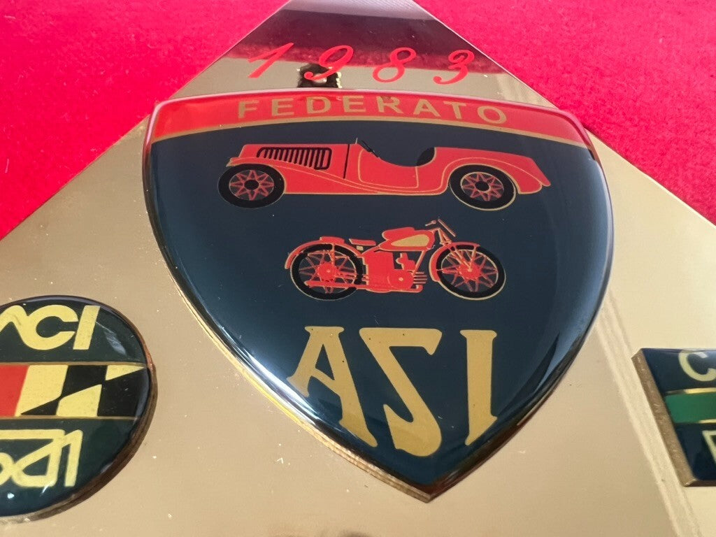 🔴 ASI Auto Moto Car Club Napoli Verbundplatte Metallplatte CONI 1983 rot 