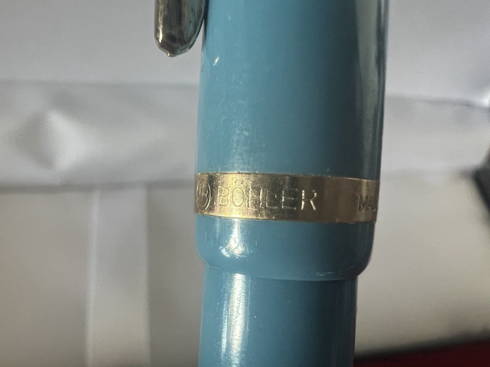 Original Bohler Stylo-Plume Stylo à Plume Bleu À Piston Écrit Vintage 1950