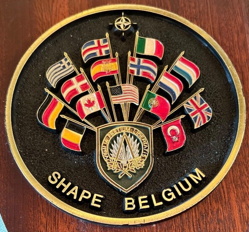 🔴 Wappen NATO-MITGLIEDSCHAFT UNGARN Form Belgischer Schild Holz Original Vintage 