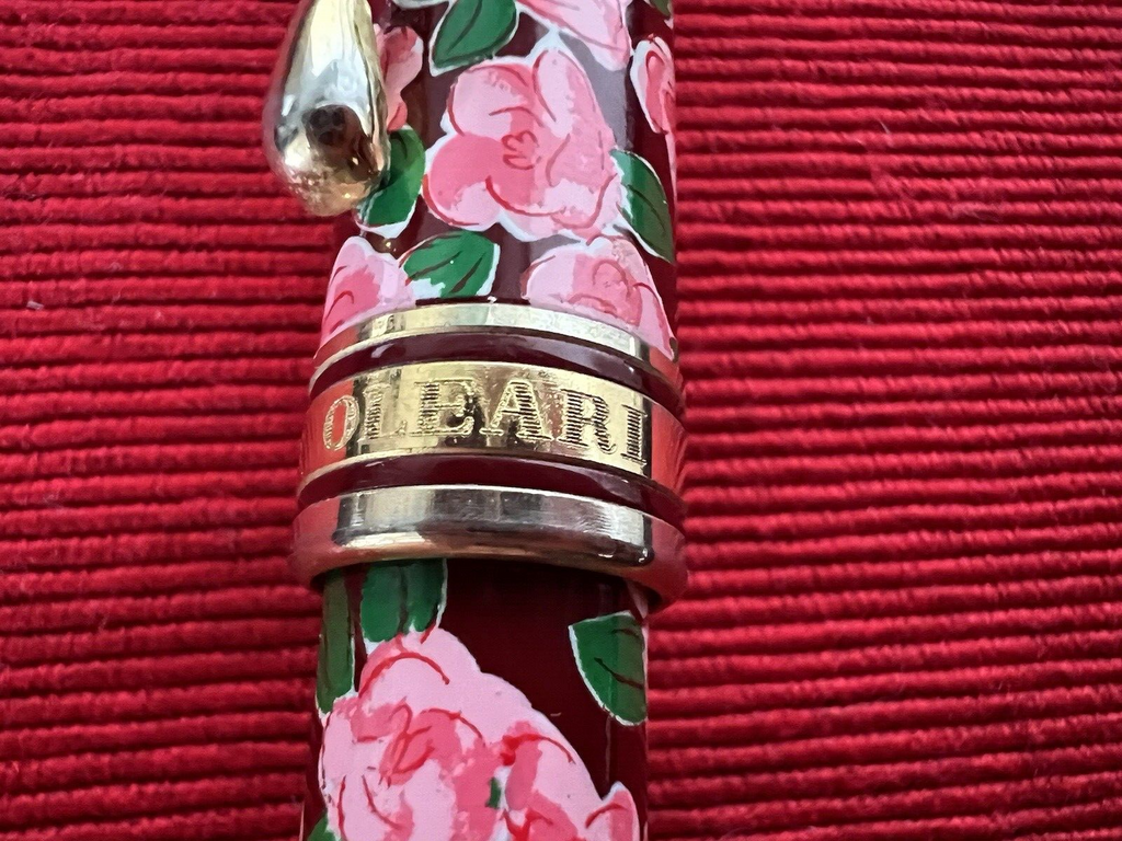 🔴 NAJ OLEARI penna stilografica lacca rossa FIORI rosa scrive vintage 1990