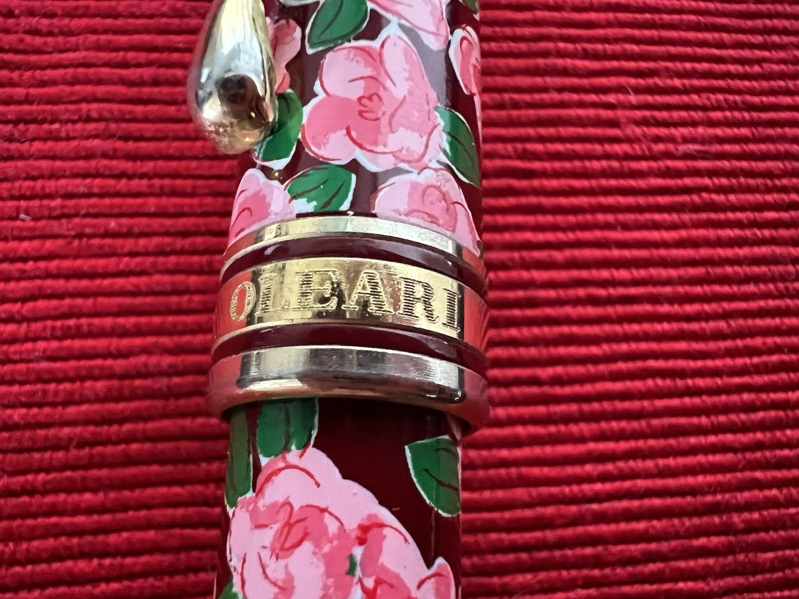 🔴 NAJ OLEARI penna stilografica lacca rossa FIORI rosa scrive vintage 1990