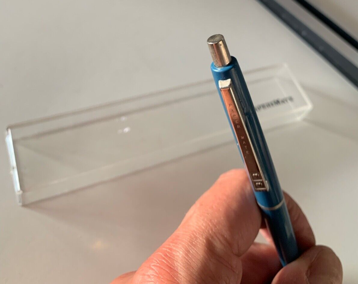 🔴 PAPERMATE penna sfera blu scrive perfettamente con scatola plexy vintage