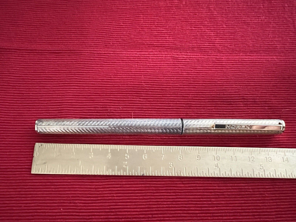 🔴 NOREX penna stilografica ARGENTO MASSICCIO 925 cesellato pennino ORO 14 KT