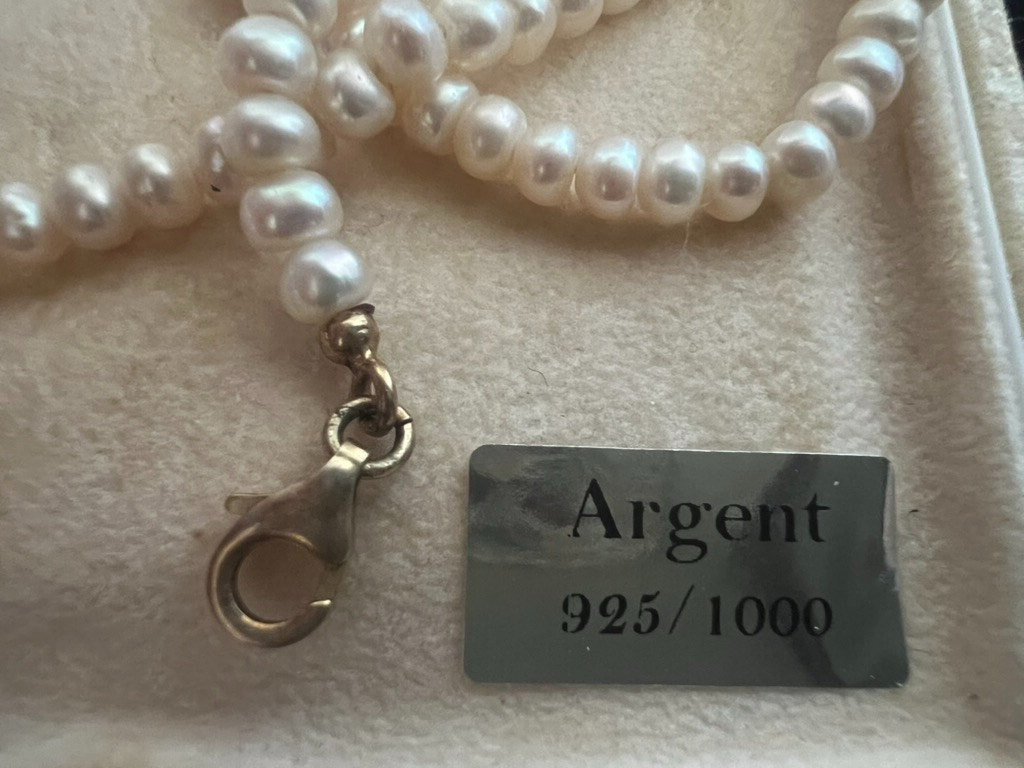 Necklace Perles Vrai Fermoir Argent 925 Plaqué Or Longueur 42.5 CM 