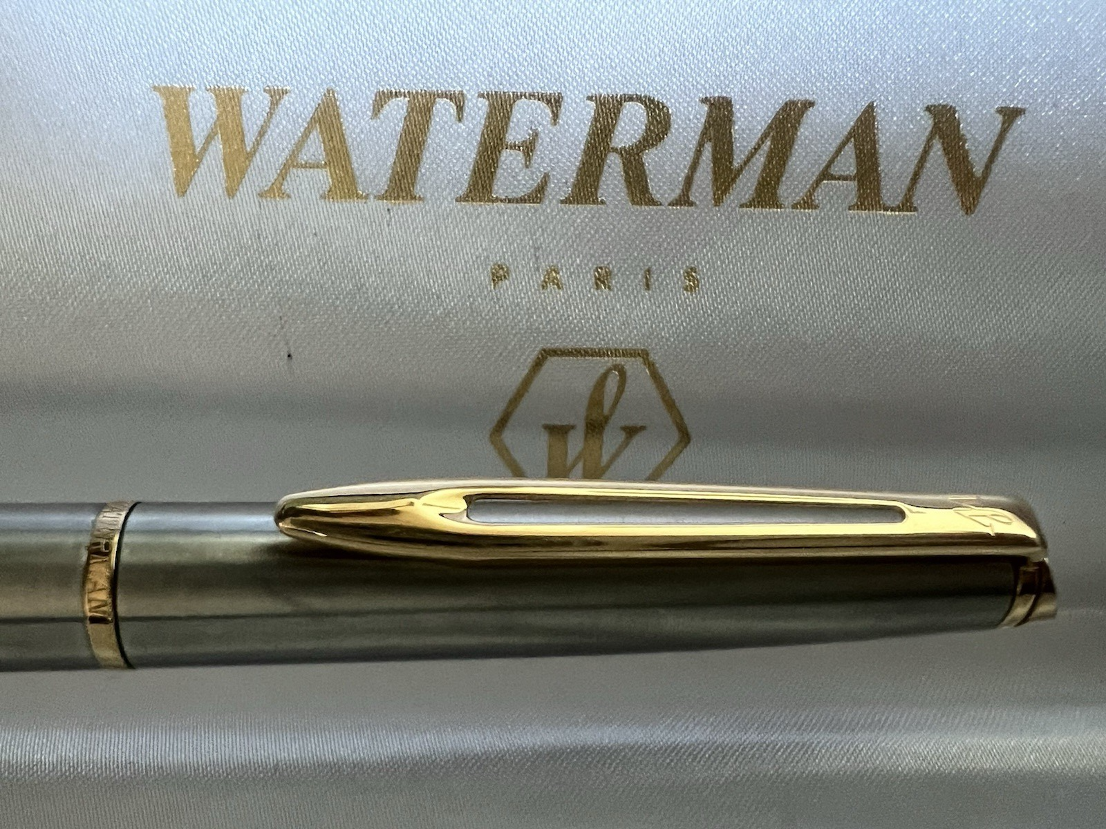 🔴 WATERMAN penna sfera Hemisphere cromata profili dorati scrive